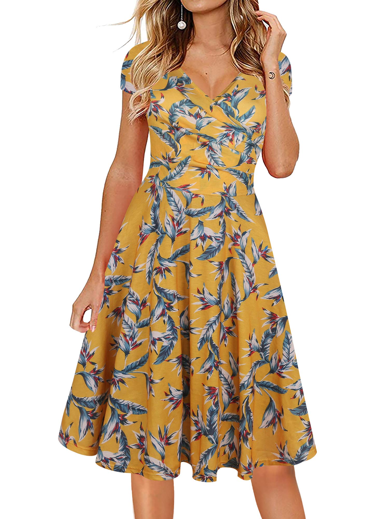 V-Neck Floral Flare Midi Summer Dress 