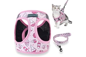 LUCKYPAW Cat Harness and Leash Set for Walking, Escape Proof Cat Harness for Small Medium Large Kitten Cat and Puppy, Pattern Vest Harness with Adjustable Strap for Traveling, Adventure(Ice Cream, 14-16")