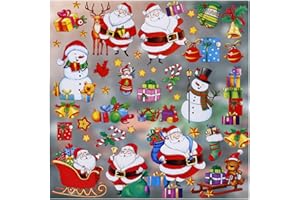 HOLYHOM Christmas Window Clings Santa Claus Decorations, 46Pcs Large Size Christmas Window Stickers, Double-Side Removable Decals for Christmas Gifts and Décor