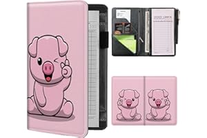 BWEGRHE Server Books for Waitress Waiter with Zipper Pocket, Cute Pink Pig Leather Server Pads Waitstaff Organizer Guest Check Presenters Server Wallet Money Holder Pouch Fit Apron