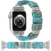 Newlibery Beaded Natural Stone Bracelet Band Women Compatible with Apple Watch 38/40/41/42mm(S10/11) Boho Elastic Western Vintage Imperial Stone Strap for iWatch Series 11/10/9/8/7/6/5/4/3/2/1/SE