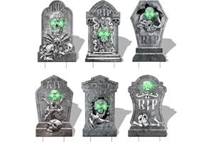 YULEGLOWIX 17 Inch Halloween Yard Signs Gravestones Glow in Dark Outdoor Decorations Tombstones for Graves Halloween Set with Stakes, RIP for Haunted Displays Cemetery Props 6Pcs