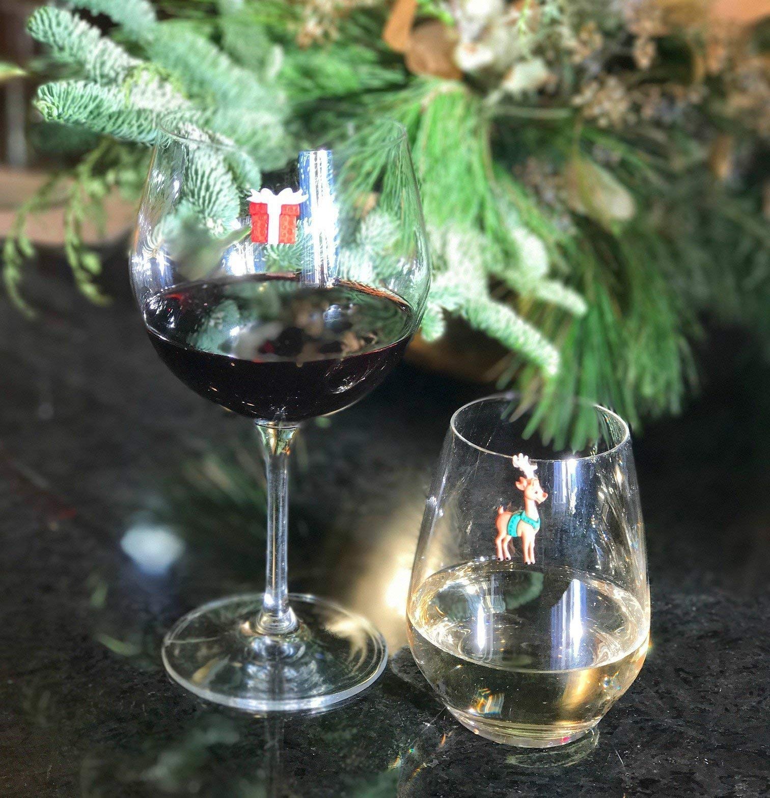 Christmas Wine Glass Charms Set of 6 Drink Markers Great for Stemless Glasses