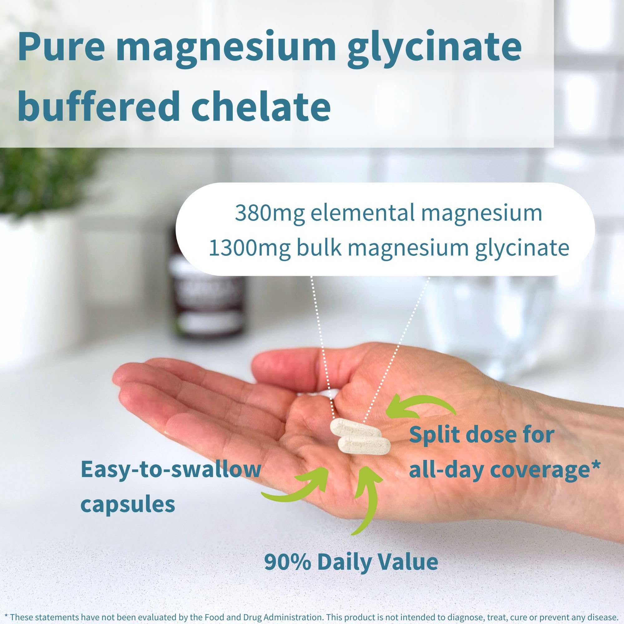 Igennus Highest Strength Chelated Magnesium Glycinate 1300mg, 380mg Elemental, 90 Servings, Pure & Clean Buffered Magnesium Bisglycinate, Vegan, 180 Capsules