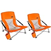 Nice C Chair Beaches, Beach Chairs for Adults 2 Pack, Low Beach Chair, Sling, Folding, Portable, Concert, Kids, Boat, Sand Chair with Cup Holder & Carry Bag (Set of 2 Orange)
