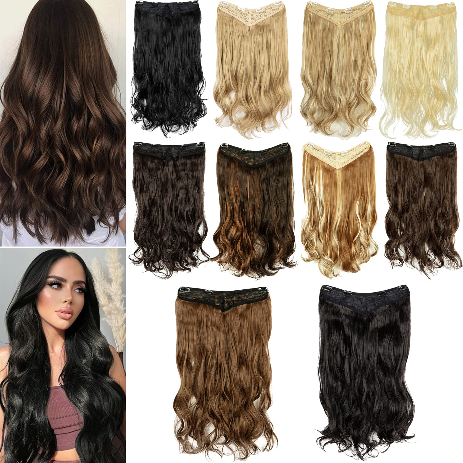 FXTYK Clip in One Piece Hair Extensions Curly - 22" Ash Blonde - Silky Hair Pieces Wavy 4 Clips-22inch Curly-Bleach Blonde