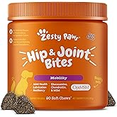 Zesty Paws Hip and Joint Supplement for Dogs - Glucosamine with Chondroitin, MSM, Vitamins C and E Dog Joint Relief - Mobility Bites Duck – 90 Count