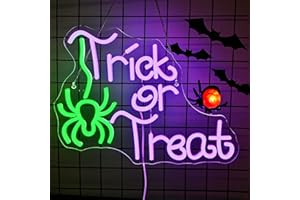 Ineonlife Trick Or Treat Neon Sign For Wall Decor Spider Candy Halloween Neon Signs Light Up Signs for Children's Bedroom Party Classroom Decorations Halloween Gifts For Kids