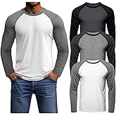 Huukeay 3 Pack Men's Long Sleeve Baseball Shirts, Crew Neck Raglan Casual Vintage Jersey Sport Tee Tops