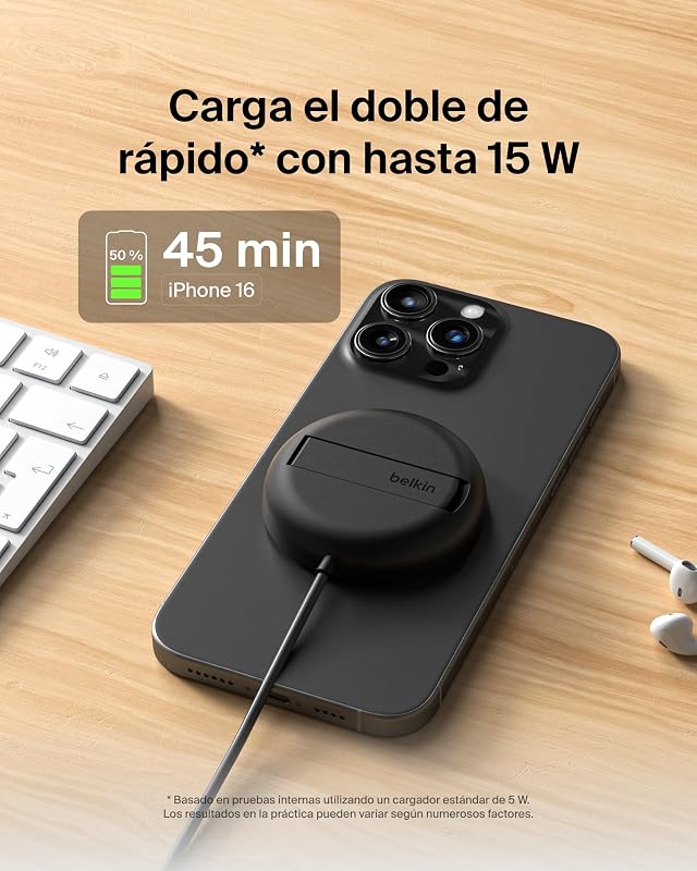 Carregador sem fios compatível com MagSafe, base de carregamento magnético de 15W, certificação Qi2, iPhone 17, Air, Samsung Galaxy S25, Pixelsnap e AirPods - com fonte de alimentação - Preto