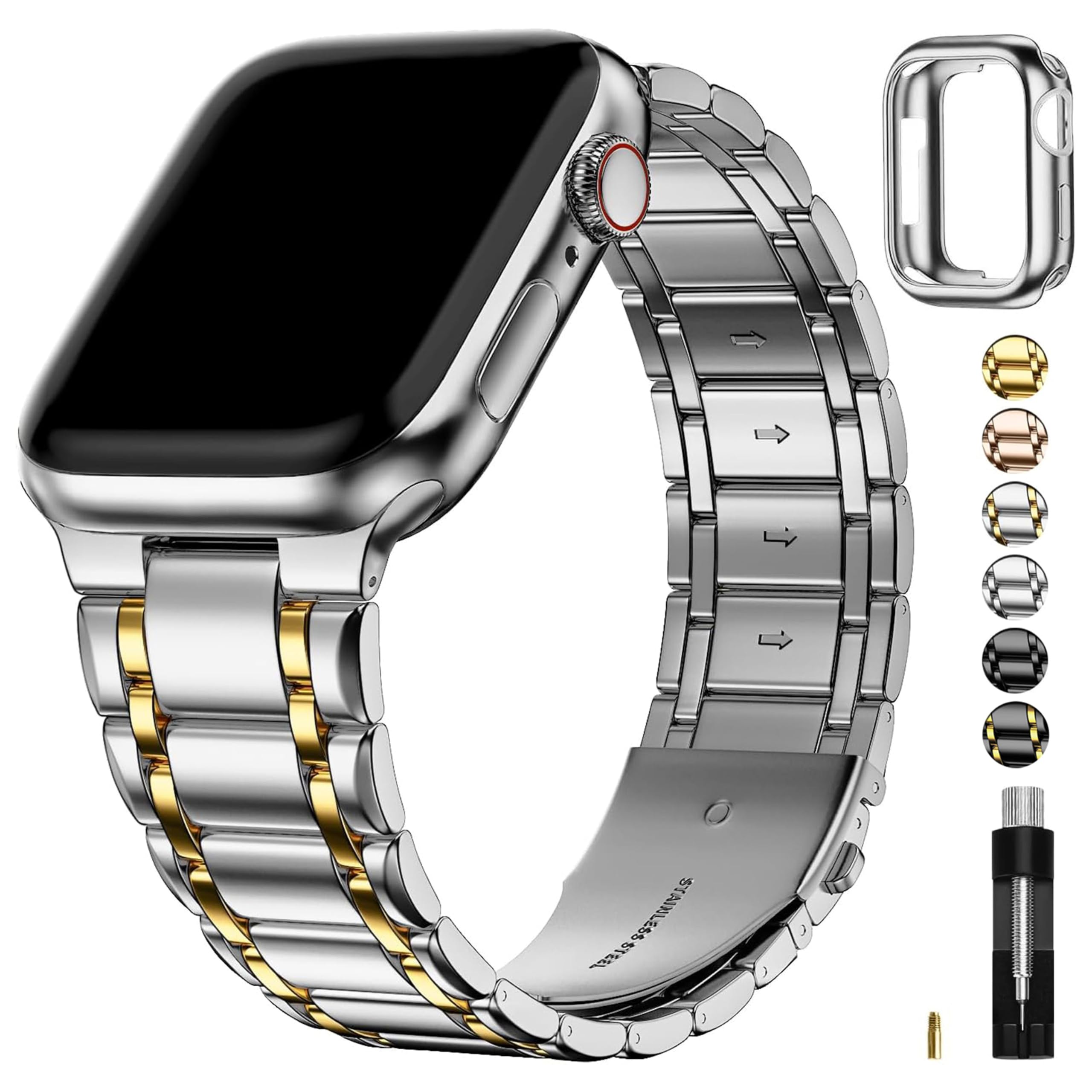Fullmosa Bands Compatible with Apple Watch Band 41mm 40mm 38mm 46mm 49mm 45mm 44mm 42mm, Stainless Steel iWatch Band with Case for Apple Watch Series 11 10 9 8 7 6 5 4 3 2 1 SE3/2/1 Ultra3/2/1, 38mm 40mm 41mm, Silver and Gold