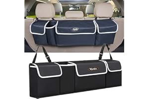 YoGi Prime Car Trunk Organizer - Hanging Cargo Storage Bag for SUVs, Vans, Cars | Waterproof, 4 Pocket Backseat Storage Solution | Easy Install, Durable & Versatile - Ideal Christmas Gift for Drivers