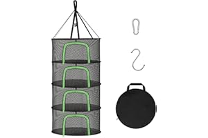 YSSOA Herb Drying Rack Hanging 4 Layer 24'' with U-Zippers & Hook, Dry Mesh Folding Basket Dryer for Plants, Herbs and Buds in Grow Tent, Closet, Hydroponics, Garden Outdoor