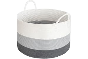 Goodpick XXXLarge Cotton Rope Basket -Woven Rope Basket Wide 21" x 14" Blanket Storage Basket with Long Handles Decorative Cl