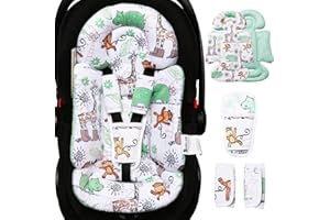 BOMOLOUR Infant Car Seat Insert, Enlarged Head Support for Baby Carseat, Reversible Newborn Insert with 3 Strap Covers, 2-in-1 Baby Car Seat Cushion for Stroller, Swing, Bouncer, Rocker - Blue Giraffe