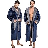 ToastyLife Mens Hooded Robe Ultra Soft Fluffy Flannel with Big Pockets Luxurious House Coat Fleece Plush Calf Length Bathrobe
