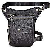 Le'aokuu Mens Genuine Leather Outdoor Sporting Hicking Waist Hip Pack Messenger Shoulder Drop Leg Thigh Bag Pouches For Women (211-5 01 Black)