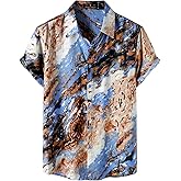 JEMITOP Men's Stylish Casual Printed Short Sleeve Button Down Shirts Summer Vacation Beach Tropical Hawaiian Shirt