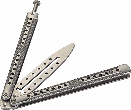 Amazon バタフライナイフ 戦術トレーナー練習用 折りたたみ 刃なし バランスとるため ハンドル ブレードに穴付き No Brand フォールディングナイフ