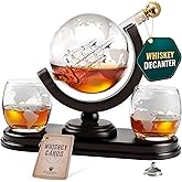 Globe Whiskey Decanter Gift Set by Royal Reserve | Etched World Map Globe Decanter 29 oz 850 ml with Glasses for Bourbon, Liquor – Whiskey Gifts for Men Dad Boyfriend Husband