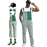 YXLUOKY St Patricks Day Overalls for Men,Green Sunglasses,Shamrock Hat,Cotton Socks,4 Pcs Festival Outfits Irish Gifts