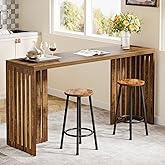 Tribesigns 63-Inch Bar Table with Louvered Base, Rustic Brown | Industrial Style, Rectangular High Top Table, For Kitchen, Dining, Narrow Space