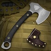 NedFoss 12.2" Tactical Tomahawk Viking Axe with Leather Sheath G10 Handle | Heavy Duty Full Tang Viking Axe with 4.3" Titanium Coated Blade, Viking Bearded Tomahawk Hatchet For Outdoor Survival Camping