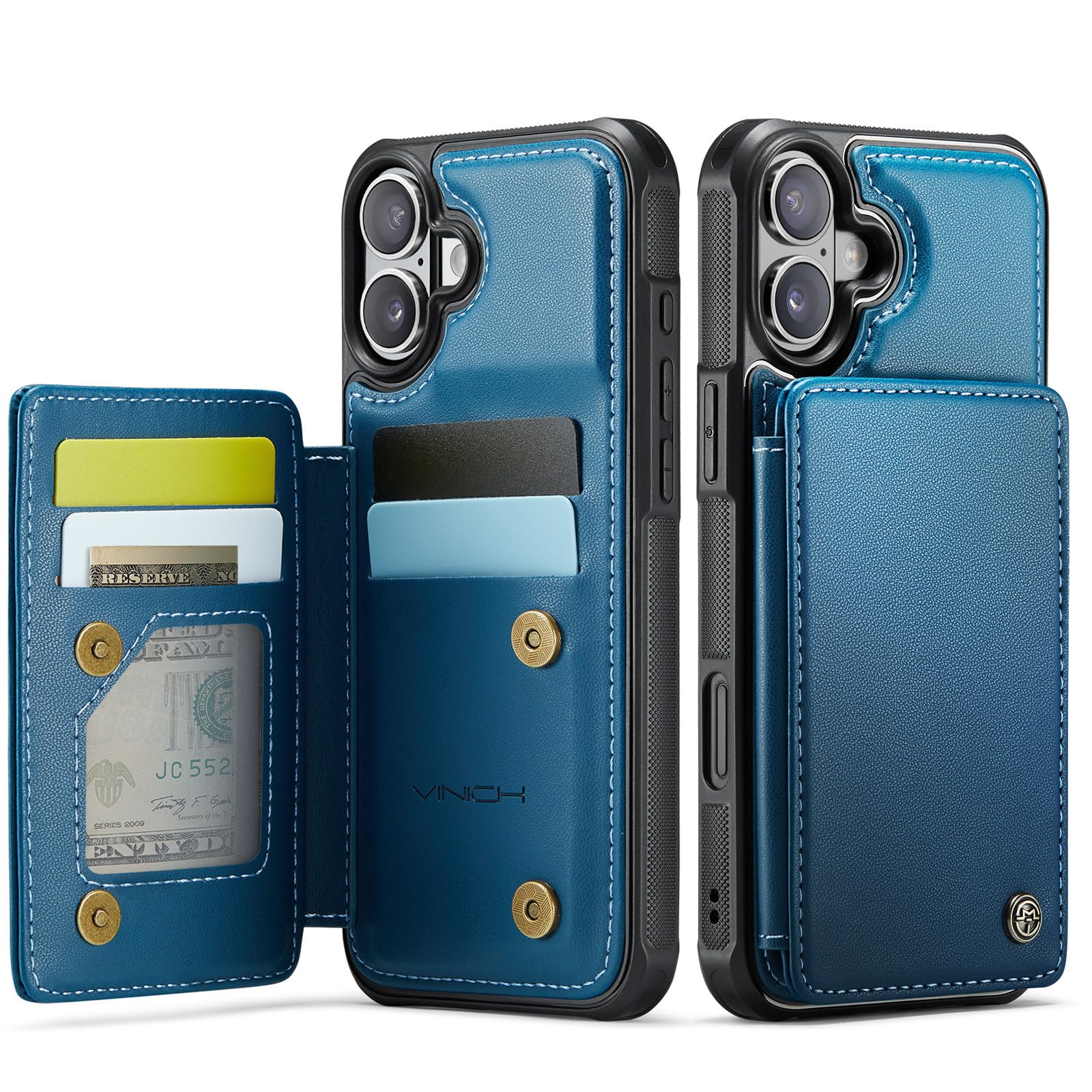 Photo 1 of Vinich for iPhone 17 Wallet Case with Card Holder, RFID Blocking Credit Slots Kickstand Shockproof Phone Cover Fit for iPhone 17 6.3" Blue
