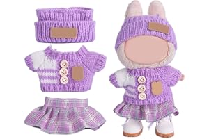 SHUOXUKE for Luxury 17cm Doll Clothes – 3-Piece Set （No Doll）, Adorable Outfit , Doll Outfit Clothes Set for 17cm Dolls,Clothes for Fashion Designer Collection Hat + Sweater + Skirt (Purple)