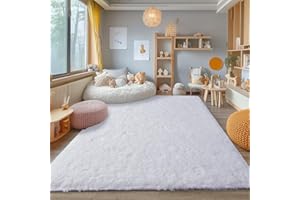 Blivonta Area Rugs for Bedroom Living Room, 4x6 Soft Large Fluffy Fuzzy Shag Plush Furry Carpet, Soft Indoor Floor Mat for Kids Nursery Home Dorm Office Decor Aesthetic, White