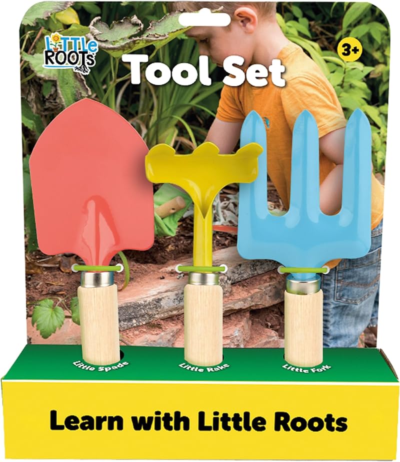 Toyrific Little Roots 3 Piece Kids Garden Tool Set Trowel Fork Rake ages 3+