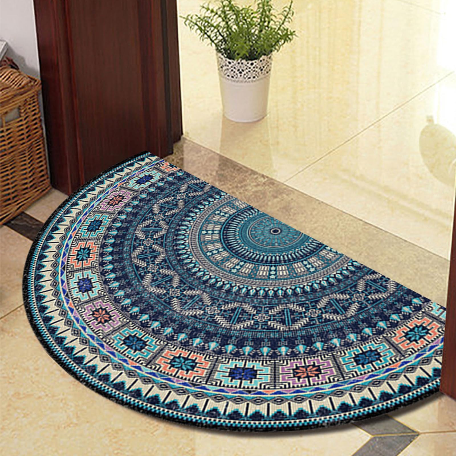 Guest Ruyunlai Half Moon Semi Circle 40cm X 60cm Fireside Rugs for Living Room Washable Inside Door Mat Bedrooms Blue