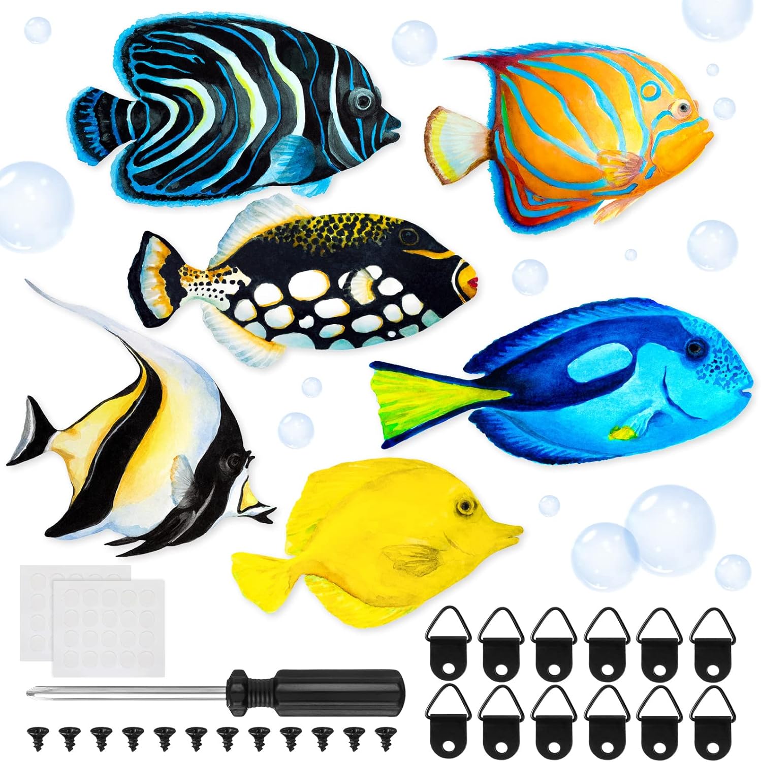 Plaques & Wall Art - Wesiti 6 Pcs 11.8 Inch Art Wall Decor Outdoor Wooden Wall Hanging Decor for Home Garden Bathroom Cabin Pool Fence Decorations (Fish)