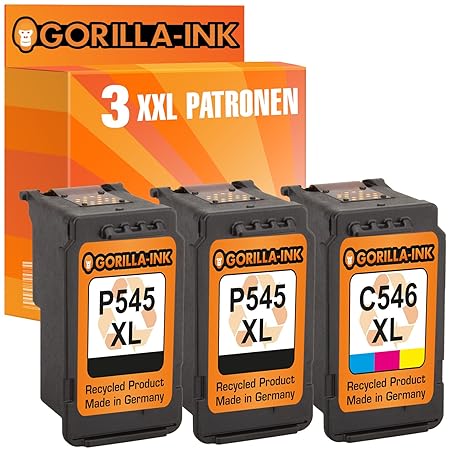Gorilla-Ink Set 3X Tintenpatrone XXL remanufactured für Canon PG-545 XL & CL-546 XL Pixma IP2800 Series IP2850 MG2400 Series 