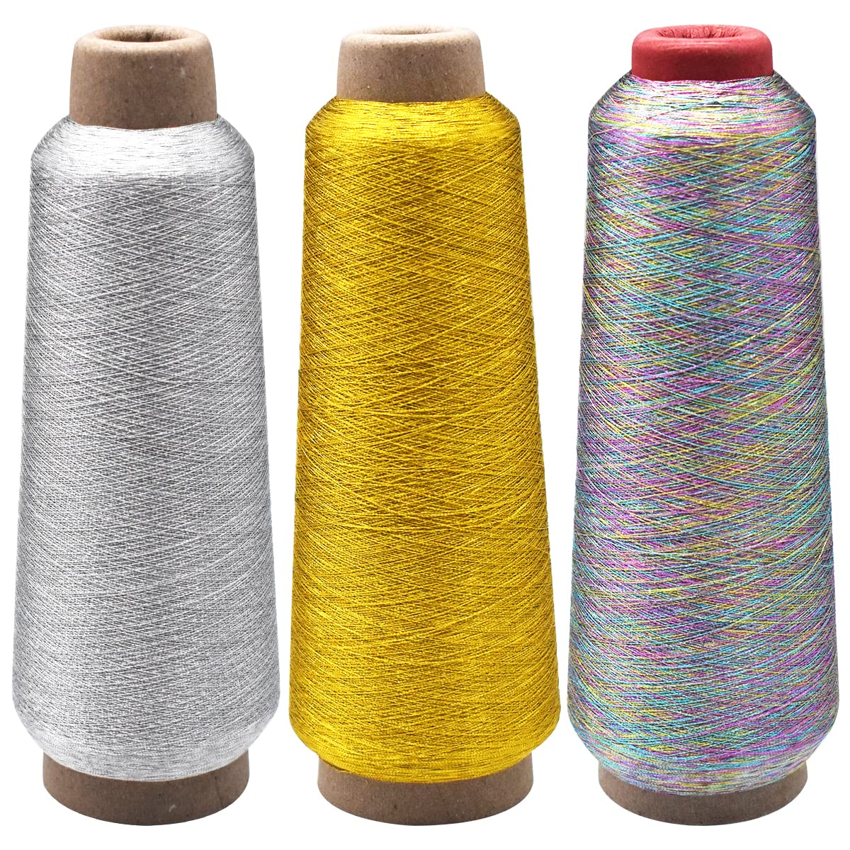 Metallic Machine Embroidery Thread,RoadLoo 3 Pcs Sewing Machine Thread 3200m Polyester Machine Embroidery Thread Huge Spool for Computerized Embroidery and Decorative Sewing Gold Silver and Green
