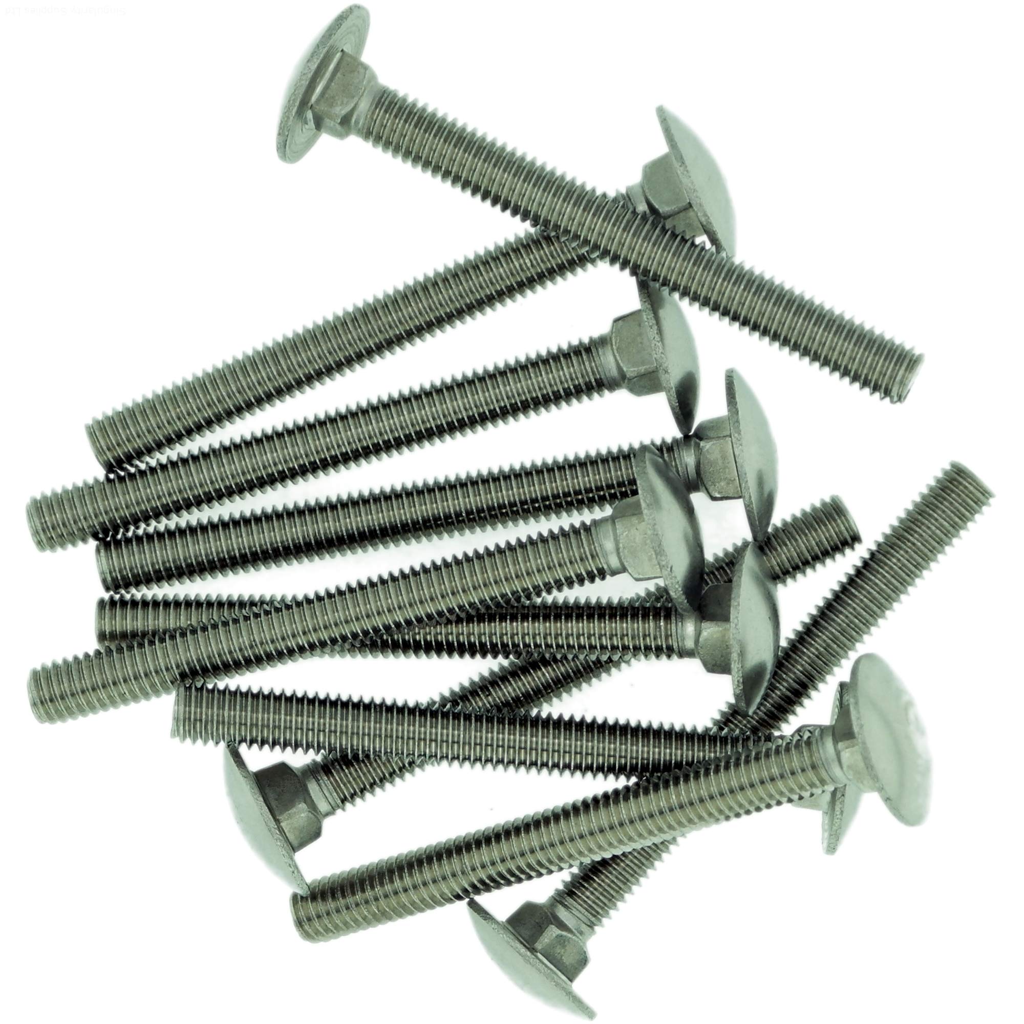 M5 (5mm x 25mm) Cup Square Carriage Bolt (Fully Threaded) - Stainless Steel (A2) (Pack of 10)
