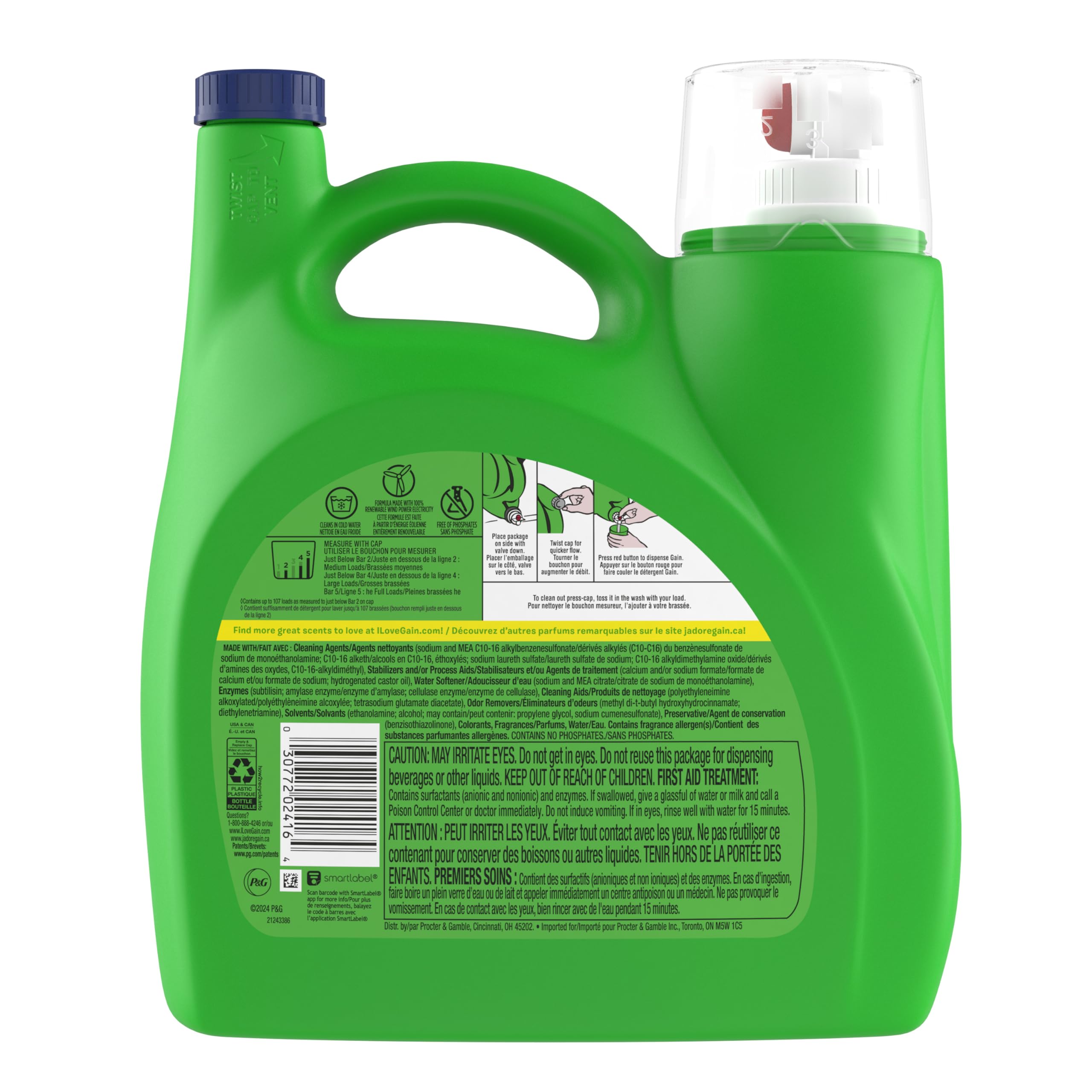 Gain + Odor Defense Liquid Laundry Detergent, Super Fresh Blast Scent, 107 Loads, HE Compatible