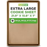 NutriChef Nonstick XL Cookie Sheet Baking Pan, Extra Large 22 Inch x 16 Inch, Carbon Steel Oven Baking Sheet for Cookies &amp; Pastries, Gold - NCLG1GD