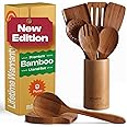 Riveira Natural Bamboo Wooden Cooking Utensils Set of 9 Premium Quality Non-Toxic Wooden Spoons and Spatulas for Cooking