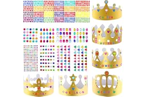 Axeyil 38 Pcs Paper Crowns for Kids Boys Girls Adults Princess Prince King, Classroom Crown, Birthday Party Hats with Gold Gem Jewels Number Letter Stickers, DIY Decorate Decor Favor Supplies