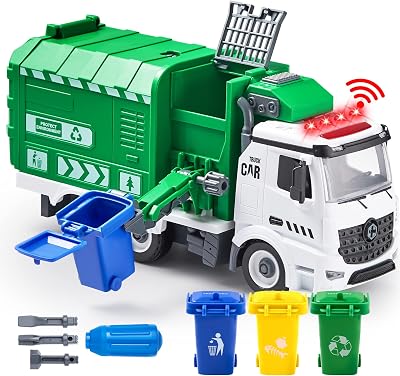 JOYIN Garbage Truck Toy with Lights and Sounds 12.5in Take-Apart Friction