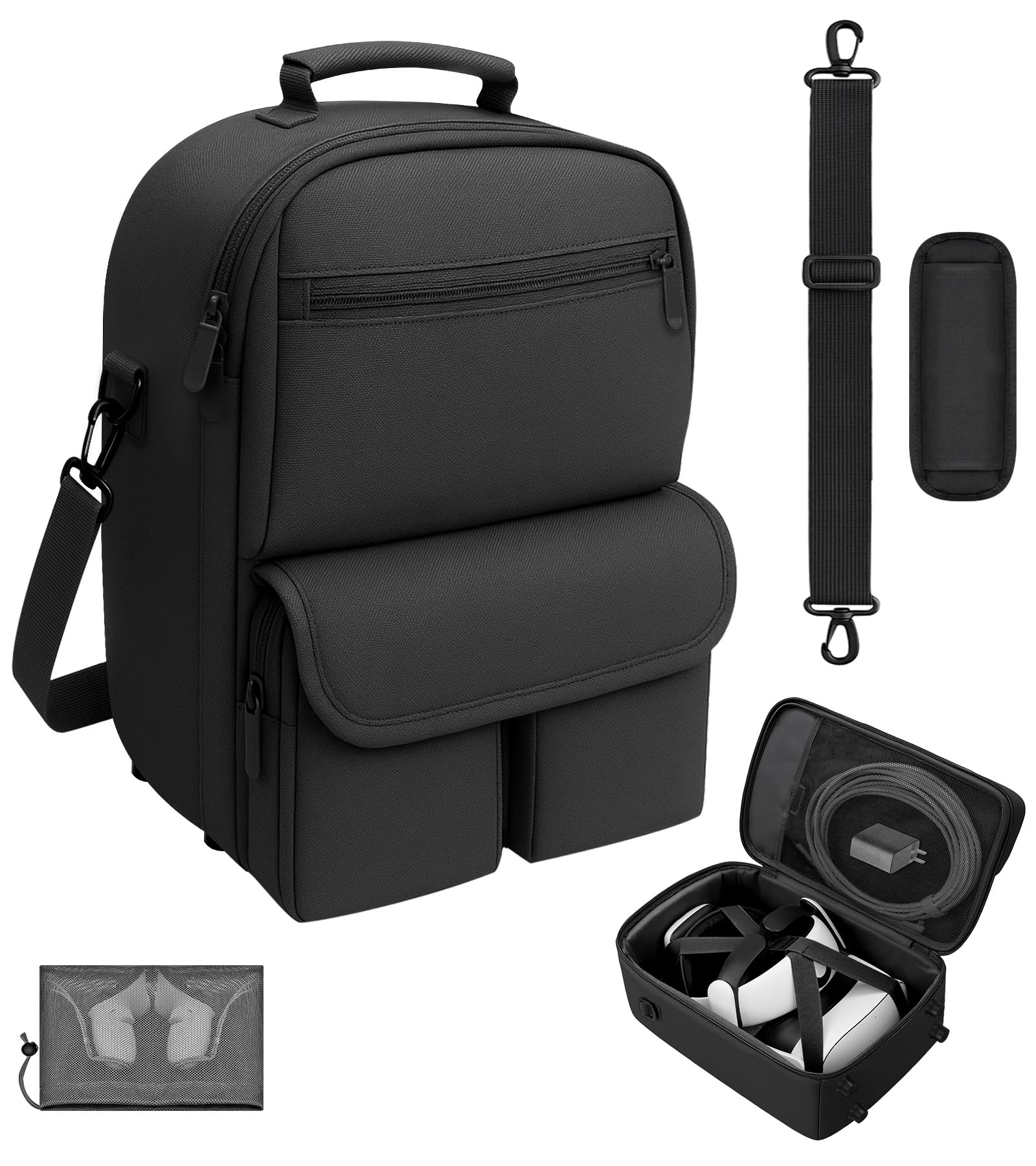 MS.CLEO Carrying Case for Meta Quest 3S/3/2, Travel Case with Bag Strap, Large-capacity Protective Storage for Oculus Quest 3S/3/2 Accessories, Fits Kiwi, BOBOVR Headstrap, Elite Strap with Battery