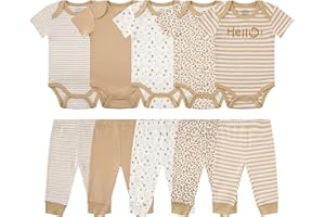 MEYSAHO Baby Newborn Layette 10-Piece Sets Cotton Bodysuits Pants Sets for Baby Boys Girls Toddler Unisex Baby Gift Set
