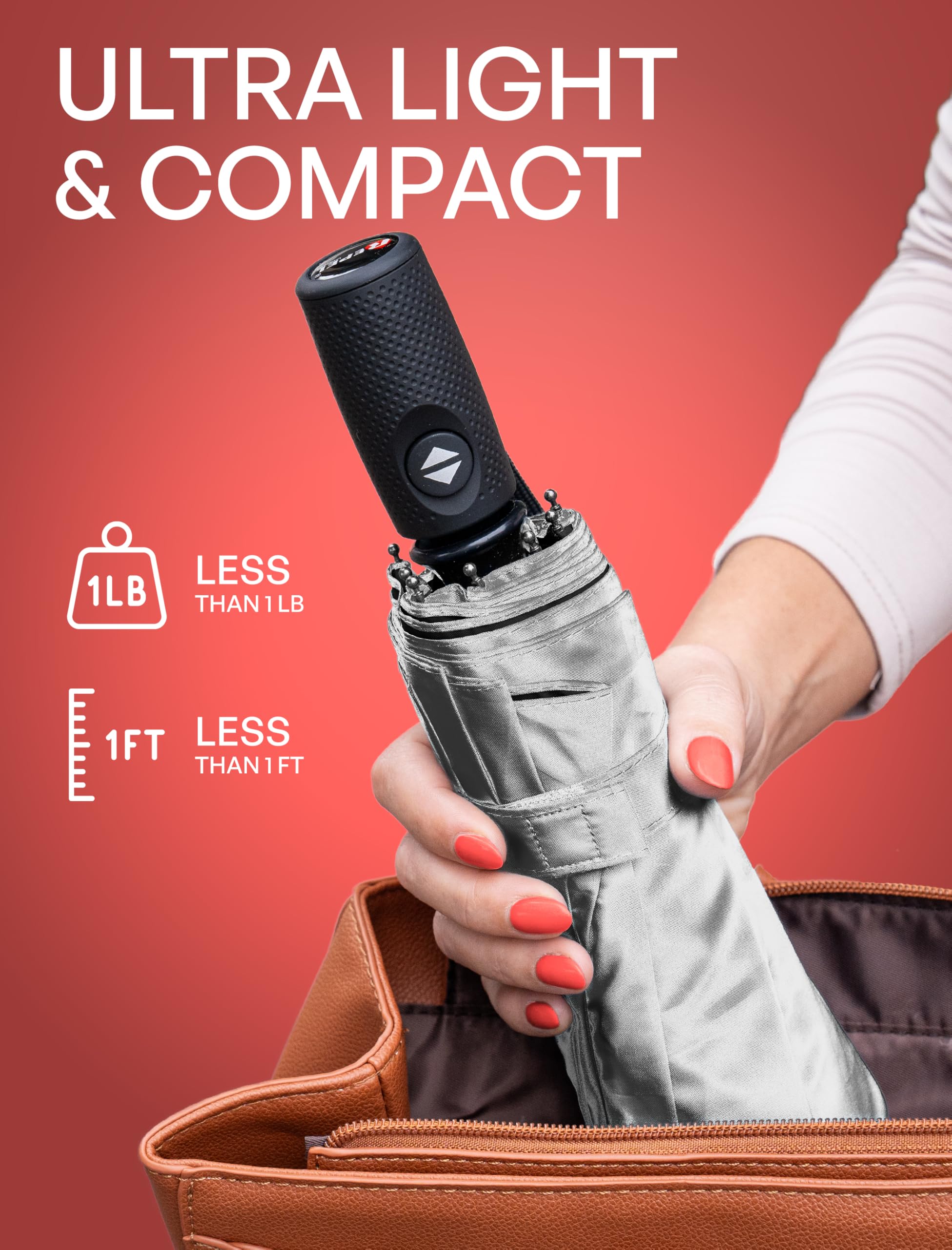 Repel Umbrella - Windproof Travel Umbrellas for Rain - Engineered to Withstand 85MPH Winds, 1lb - Lightweight, Durable, Compact, Waterproof, Auto Open Close, Fiberglass Frame