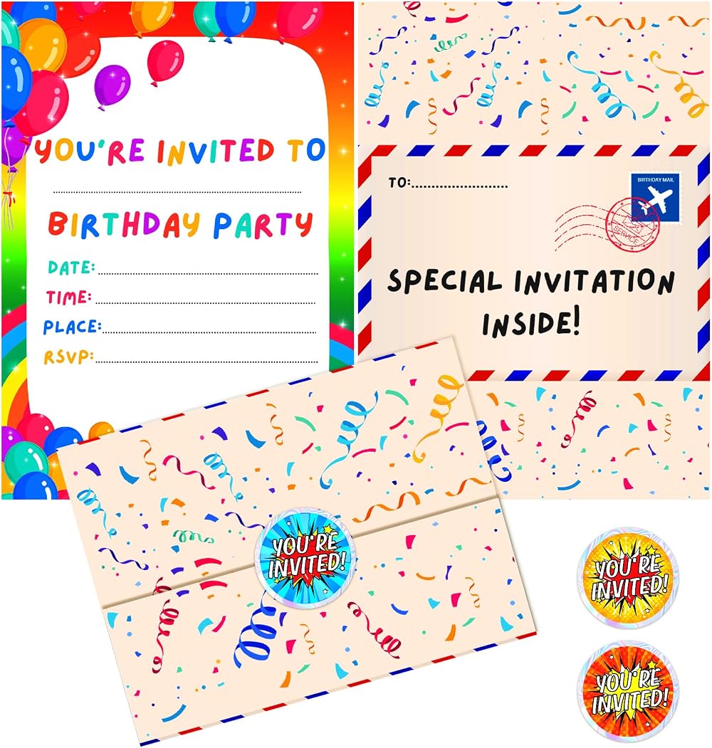 BestaFiesta Rainbow Party Invites Pack of 36 Kids Birthday Foldable Envelopes