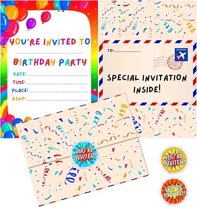 BestaFiesta Rainbow Party Invites Pack of 36 Kids Birthday Foldable Envelopes