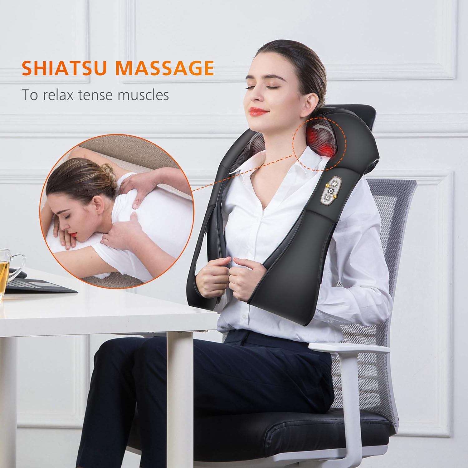 Snailax Shiatsu Neck and Shoulder Massager - Back Massager with Heat, Deep Kneading Electric Massage Pillow for Neck, Back, Shoulder,Foot Body: Health & Personal Care