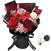 Casaido Preserved Flowers for Delivery, Red Flower Bouquets with Necklace, Forever Real Roses Anniversary Birthday Gifts for Women Mom Wife Girlfriend, Fresh Flowers for Valentines Day Christmas