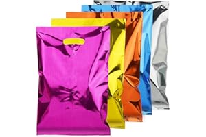 AluAbi 50pcs Party Favors Bag for Kids, Colorful Birthday Candy Goodies Bag, Party Loot Bags with Handles, Plastic Party Return Gift Bags Bulks for Girl Boy