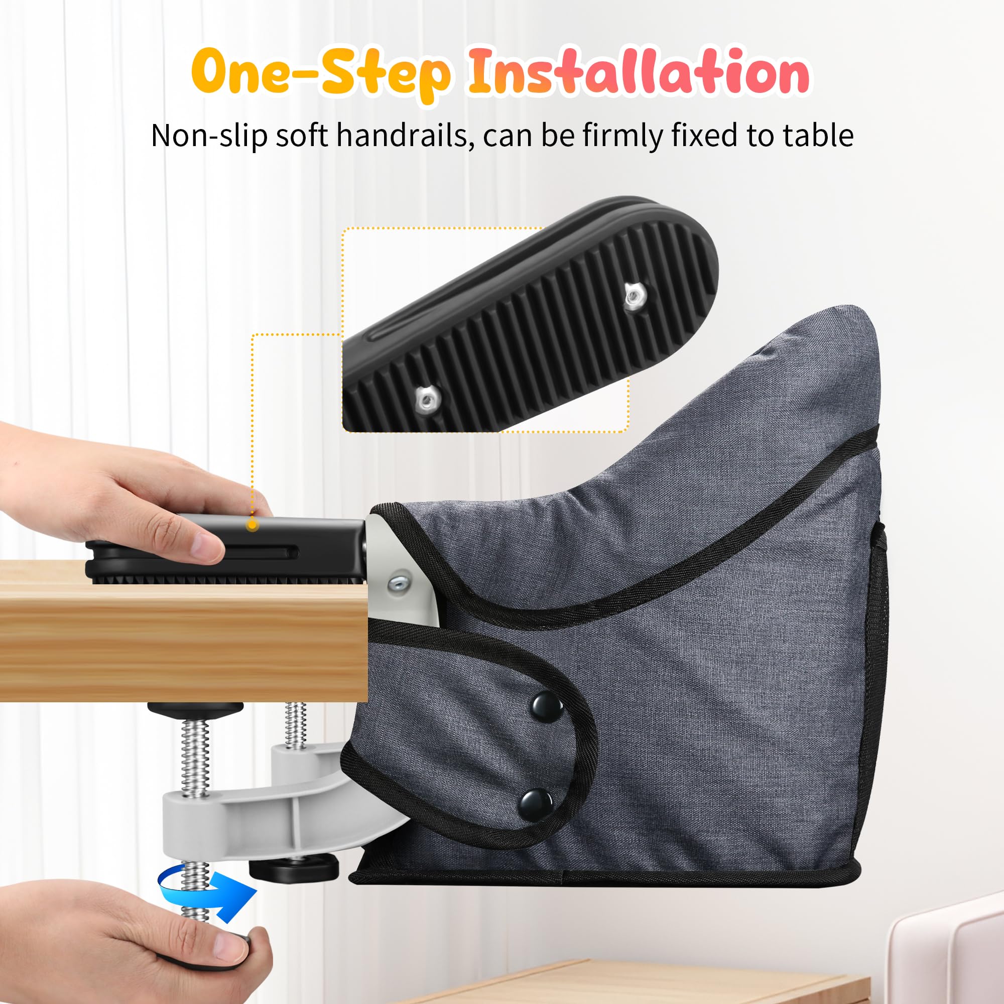Hook on High Chair for Babies and Toddlers 6-36 Months, Portable and Foldable for Home and Travel, Baby Feeding Chair - Setup in Seconds - Includes Carry Bag (Grey)